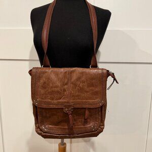 The SAK Ventura Distressed Brown Cognac Leather Handbag Book Bag Purse